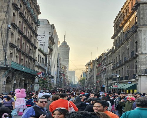 People walking in a busy street in Mexico City